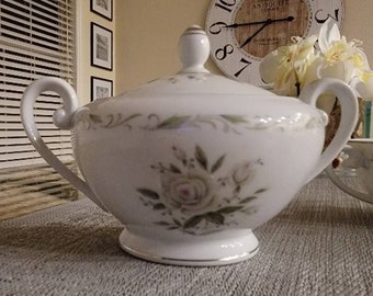 Romance Diamond China Covered Sugar Bowl and Tea Cup