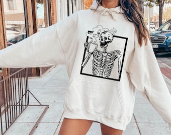 Funny Coffee Skeleton Sweatshirt, Skeleton Sweatshirt, Skeleton Halloween Costume, Fall Coffee Sweatshirt, Skull Shirt, Cute Halloween Tee