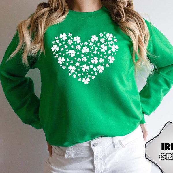 Women's St Patricks Day Sweatshirts, Shamrock Heart Sweatshirt, Green Heart Sweatshirt, Lucky Sweatshirt, Heart Sweatshirt, Irish Sweatshirt