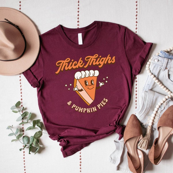 Thick Thighs And Pumpkin Pies Shirt, Retro Halloween Pumpkin, Women's Halloween Shirt, Retro Fall Shirt, Cute Thanksgiving Shirt,