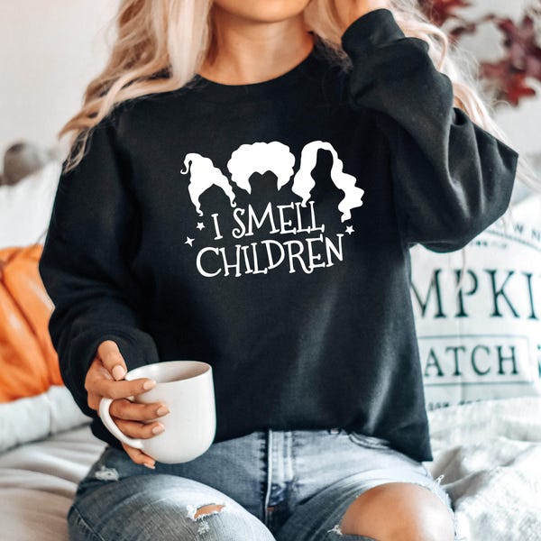 I Smell Children Sweatshirt, Sanderson Sisters, Halloween Shirt, Witches Broom Shirt, Halloween Witches, Halloween Party, Women Halloween