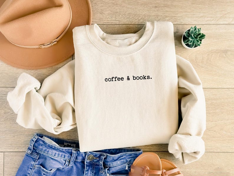 Coffee & Books Sweatshirt, Cute Books Lover Sweatshirt, Books Club Shirt, Books Lover Gift, Back To School Shirt, Elementary Teacher Shirt image 2