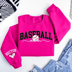 Personalize Baseball Mom Kids Name On Sleeve Sweatshirt, Baseball Season Shirt, Mom Baseball Sweater, Baseball Mama Shirt, Baseball Mom Gift image 4