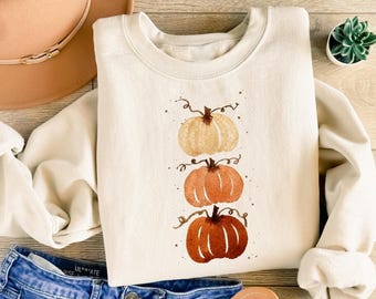 Watercolor Fall Pumpkin Sweatshirt, Thanksgiving T-Shirt, Harvest Patch Outfit