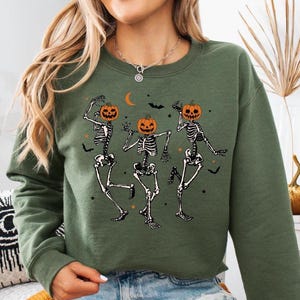 Dancing Skeleton Pumpkin Sweatshirt, Retro Halloween Shirt, Womens Halloween Shirt, Halloween Party Shirt, Halloween Gift, Fall Graphic Tee