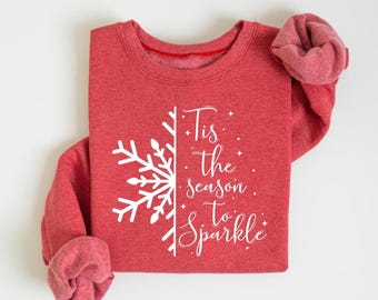 Cute Merry Christmas Tree Sweatshirt : T Is The Season To Sparkle, Womens Holiday Outfit, Winter Shirt, Xmas Tee