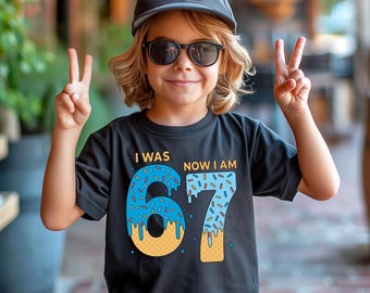 I Was 6 Now I'm 7 Drip Ice Cream Shirt, Boys 7th Birthday Meme Gift