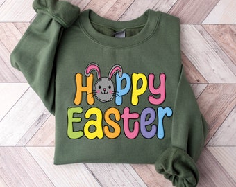 Hoppy Easter Sweatshirt, Easter Bunny Sweatshirt, Happy Easter Sweatshirt, Womens Easter Gifts, Cute Easter Sweatshirt, Easter Gift For Her