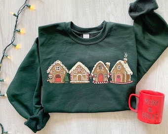 Cute Christmas Gingerbread House Cookies Sweatshirt : Womens Holiday Sweater, Cozy Season, Winter Outfit