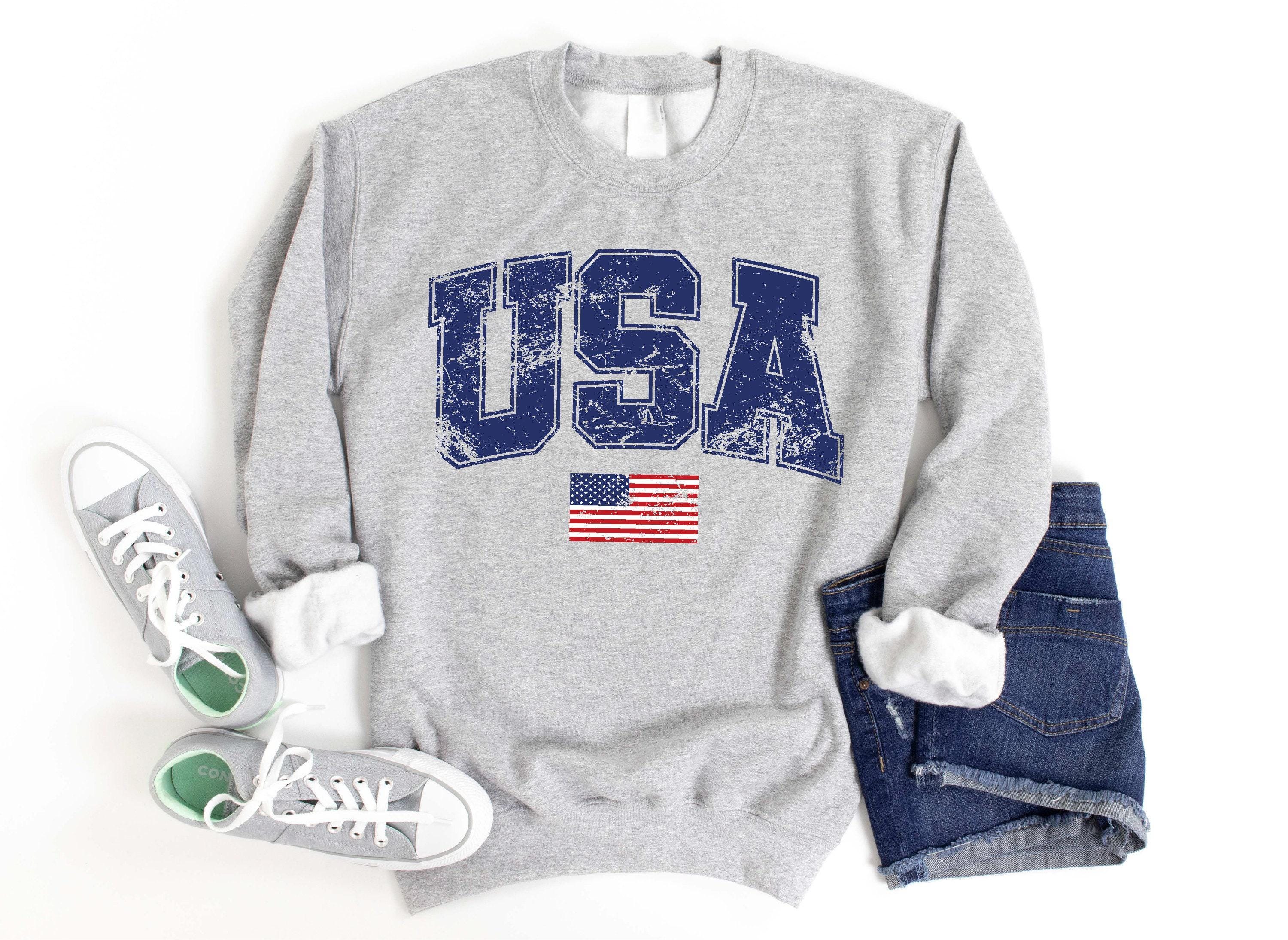 Retro USA Sweatshirt, Womens USA Crewneck Sweatshirt, USA