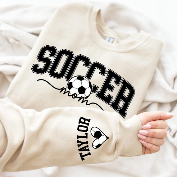Personalize Soccer Mom Kids Name On Sleeve Sweatshirt, Mom Soccer Sweater, Soccer Mama Shirt, Gift for Soccer Mom, Fall Soccer Season Shirt