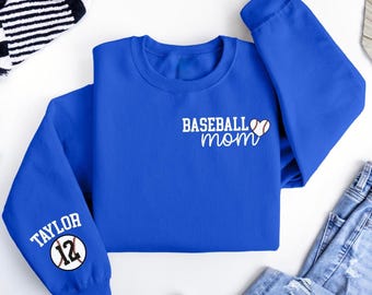 Personalize Baseball Mom Kids Name On Sleeve Sweatshirt, Mom Baseball Sweater, Baseball Mama Shirt, Gift for Baseball Mom, Baseball Season