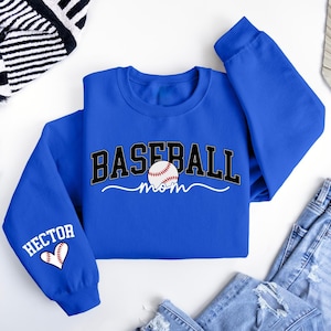 Personalize Baseball Mom Kids Name On Sleeve Sweatshirt, Baseball Season Shirt, Mom Baseball Sweater, Baseball Mama Shirt, Baseball Mom Gift image 3