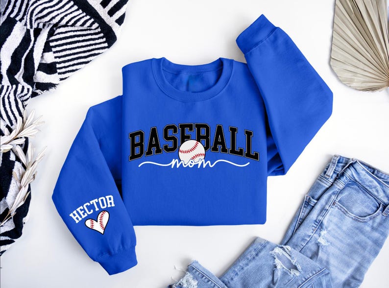 Personalize Baseball Mom Kids Name On Sleeve Sweatshirt, Baseball Season Shirt, Mom Baseball Sweater, Baseball Mama Shirt, Baseball Mom Gift image 3