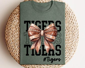 Cute Football Mom Shirt, Custom Mascot Bow Shirt, Coquette Bows School Spirit Shirt, Cheer Mascot Tee, Football Team Jersey, Football Season