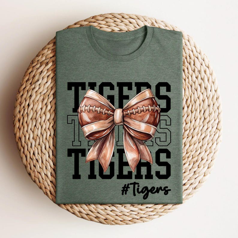 Cute Football Mom Shirt, Custom Mascot Bow Shirt, Coquette Bows School Spirit Shirt, Cheer Mascot Tee, Football Team Jersey, Football Season image 1