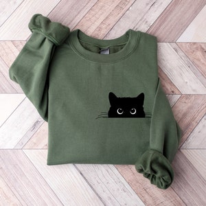 Cute Black Cat Halloween Sweatshirt, Womens Halloween Shirt, Halloween Party Shirt, Fall Sweatshirt, Halloween Gift, Halloween Costume