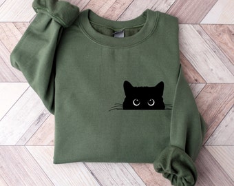 Cute Black Cat Halloween Sweatshirt, Womens Halloween Shirt, Halloween Party Shirt, Fall Sweatshirt, Halloween Gift, Halloween Costume