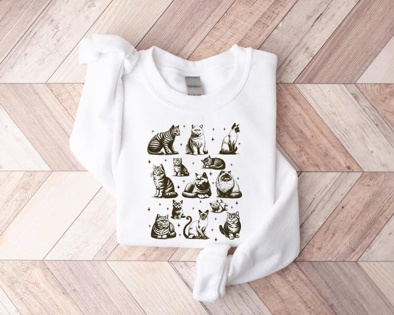 Retro Cat Sweatshirt, 90s Cat Shirt, Cat Lover Shirt, Cat Mom Shirt, Cat Graphic Tee, Cat Lover Gift, Trendy Cat Shirt,Cat Mom Birthday Gift image 8
