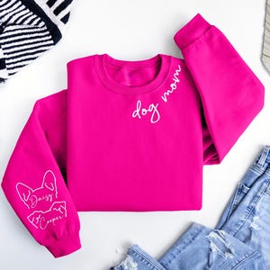 Custom Dog Mom Sweatshirt With Ears Name On Sleeve, Personalize Mom Gift, Mothers Day Gift Dog Mom, Dog Lover Mom Gift, Christmas Gift Mom image 6