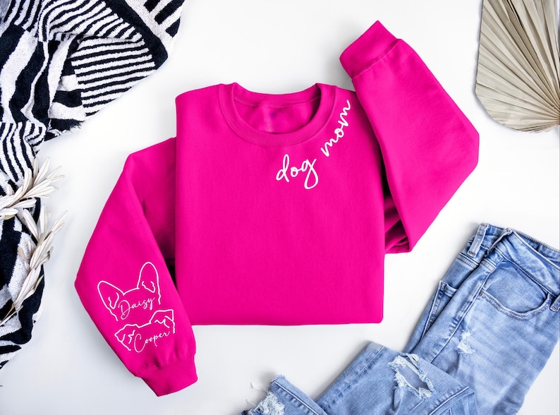 Custom Dog Mom Sweatshirt With Ears Name On Sleeve, Personalize Mom Gift, Mothers Day Gift Dog Mom, Dog Lover Mom Gift, Christmas Gift Mom image 6