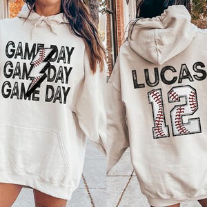Game Day Baseball Sweatshirt With Kids Name & Number, Mom Baseball Shirt, Baseball Mama Shirt, Gift for Baseball Mom, Mothers Day Gift