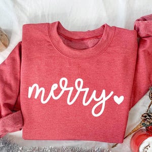 Cute Merry Sweatshirt : Womens Christmas Shirt, Festive Holiday Sweater, Family Xmas Party Tee