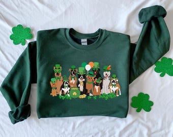St Patricks Dogs Sweatshirt, St Patricks Dog Sweater, Womens Dog Lover Lucky Day Gift, Cute St Patricks Crewneck, Dog Mom St Patricks Gift