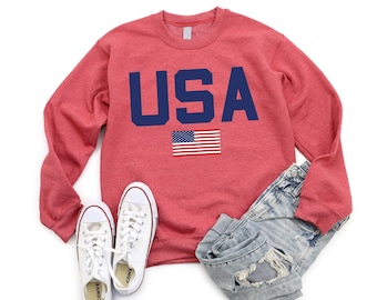 Womens USA Crewneck Sweatshirt, USA Shirt, America Sweatshirt, 4th of July Sweatshirt, Patriotic Sweatshirt, Red White and Blue
