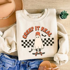 Cute Ghost Halloween Sweatshirt, Creep It Real Halloween, Retro Halloween Shirt, Women Halloween Shirt, Spooky Season, Fall Graphic Tee
