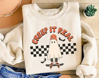 Cute Ghost Halloween Sweatshirt, Creep It Real Halloween, Retro Halloween Shirt, Women Halloween Shirt, Spooky Season, Fall Graphic Tee