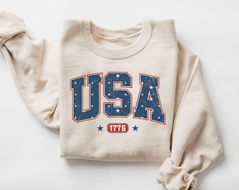 Womens USA Est 1776 Sweatshirt, Retro USA Shirt, America Sweatshirt, 4th of July Sweatshirt, Patriotic Sweatshirt, Red White and Blue