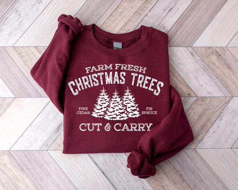 Farm Fresh Christmas Trees Shirt, Pine Spruce Fir, Cute Merry Christmas Tree Sweatshirt, Merry And Bright Sweatshirt, Womens Christmas Shirt imagen 8