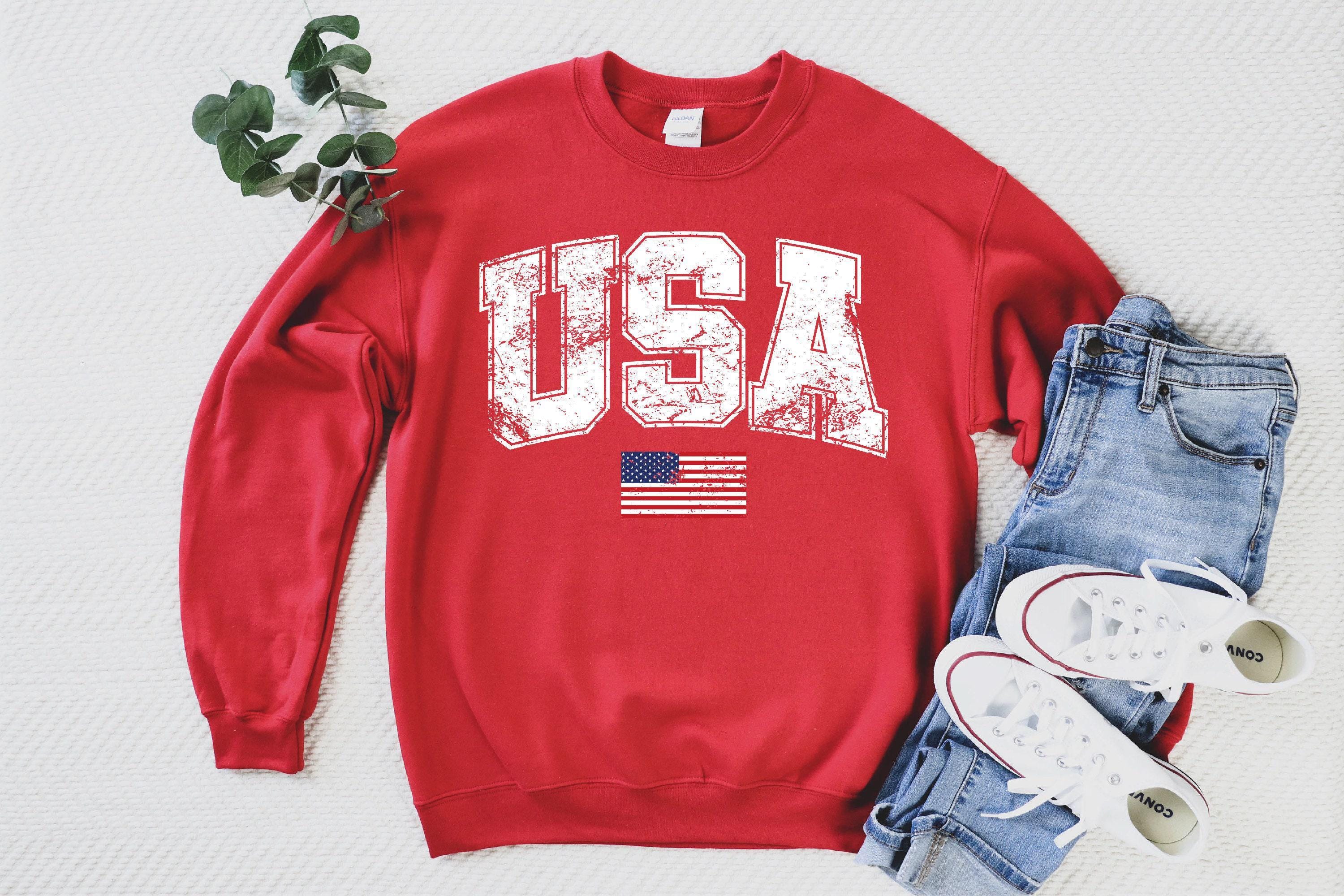 Retro USA Sweatshirt, Womens USA Crewneck Sweatshirt, USA