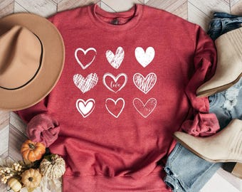Womens Valentine Hearts Sweatshirt, Cute Valentines Sweatshirt, Retro Valentine Sweatshirt, Funny Love Sweatshirt, Valentine Graphic Tee