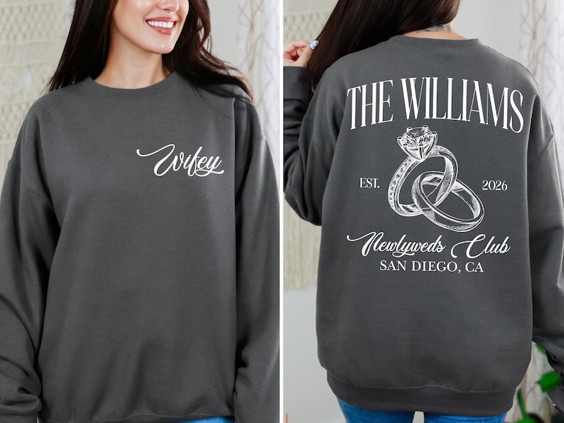 Custom Bride Sweatshirt, Engagement Gift For Bride, Personalize Wifey Hubby Shirt, Bridal Party Shirt, Honeymoon Shirt,New Wife Wedding Gift Bild 7