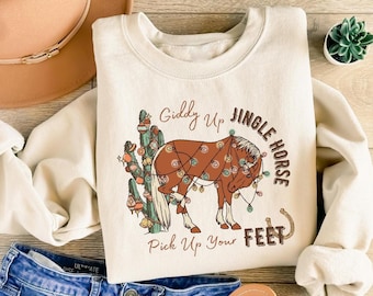 Cowboy Christmas Sweatshirt, Western Horse Holiday Shirt, Cowgirl Country Christmas Sweater, Farm Ranch Xmas Outfit