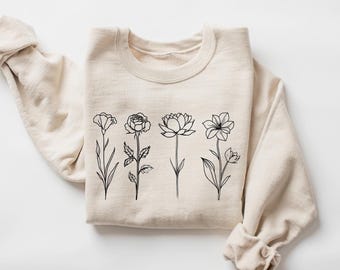 Birth Month Birth Flower Sweatshirt, Personalize Mom Gift, Mothers Day Gift, Custom Flowers Mom Shirt, Plant Lover Mom Gift, Floral Mom Gift