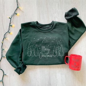 Merry & Bright Christmas Trees Sweatshirt, Christmas Sweatshirt, Holiday Sweater, Womens Holiday Sweatshirt, Christmas Shirt, Winter Shirt
