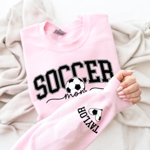 Personalize Soccer Mom Kids Name On Sleeve Sweatshirt, Mom Soccer Sweater, Soccer Mama Shirt, Gift for Soccer Mom, Fall Soccer Season Shirt image 3