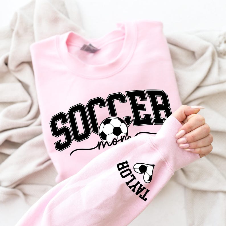 Personalize Soccer Mom Kids Name On Sleeve Sweatshirt, Mom Soccer Sweater, Soccer Mama Shirt, Gift for Soccer Mom, Fall Soccer Season Shirt image 3