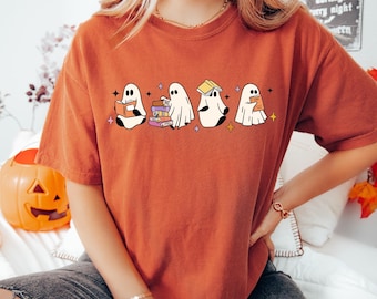 Ghost Reading Books Sweatshirt, Cute Books Lovers Halloween Gift, Halloween Ghost Shirt, Bookish Halloween Shirt, Spooky Season, Fall Outfit