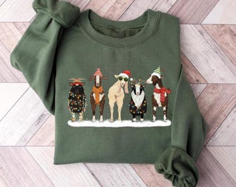 Christmas Goat Sweatshirt, Funny Christmas Gift, Womens Xmas Sweater, Farm Holiday Family Shirt