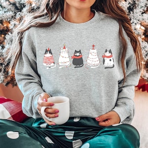Cute Cat Christmas Sweatshirt, Christmas Cat Lover Gift, Cat Mom Holiday Shirt, Womens Christmas Shirt, Holiday Shirt, Funny Christmas Shirt
