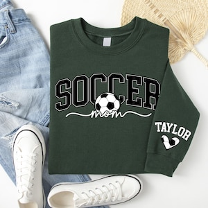 Personalize Soccer Mom Kids Name On Sleeve Sweatshirt, Mom Soccer Sweater, Soccer Mama Shirt, Gift for Soccer Mom, Fall Soccer Season Shirt image 4