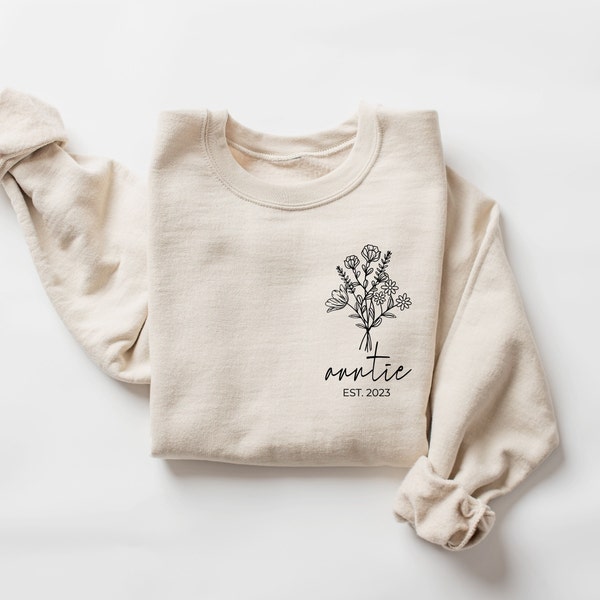 Personalized Auntie Est Sweatshirt, New Auntie Gift, Aunt Announcement Gift, Christmas Gift Auntie, Mothers Day Sweatshirt, Mothers Day Gift