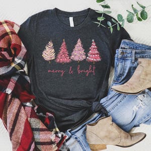 Cute Pink Christmas Tree Shirt, Women Christmas Tree Shirt, Holiday Shirt, Winter Shirt, Christmas Matching, Christmas Pajamas