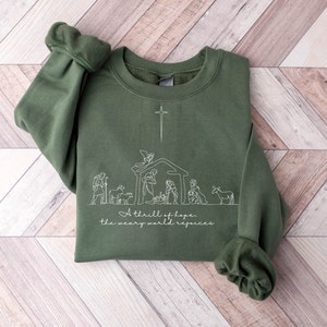 A Thrill Of Hope The Weary World Rejoices Sweatshirt, Christian Christmas Sweatshirt, Nativity Scene Sweater, Christmas Jesus Nativity Shirt