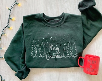 Merry Christmas Tree Sweatshirt : Festive Holiday Sweater, Womens Winter Outfit, Xmas Party Tee