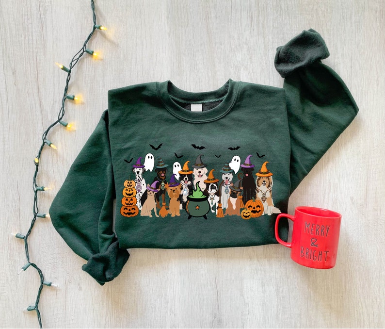 Halloween Witch Dogs Sweatshirt, Ghost Dogs Sweatshirt, Womens Dog ...